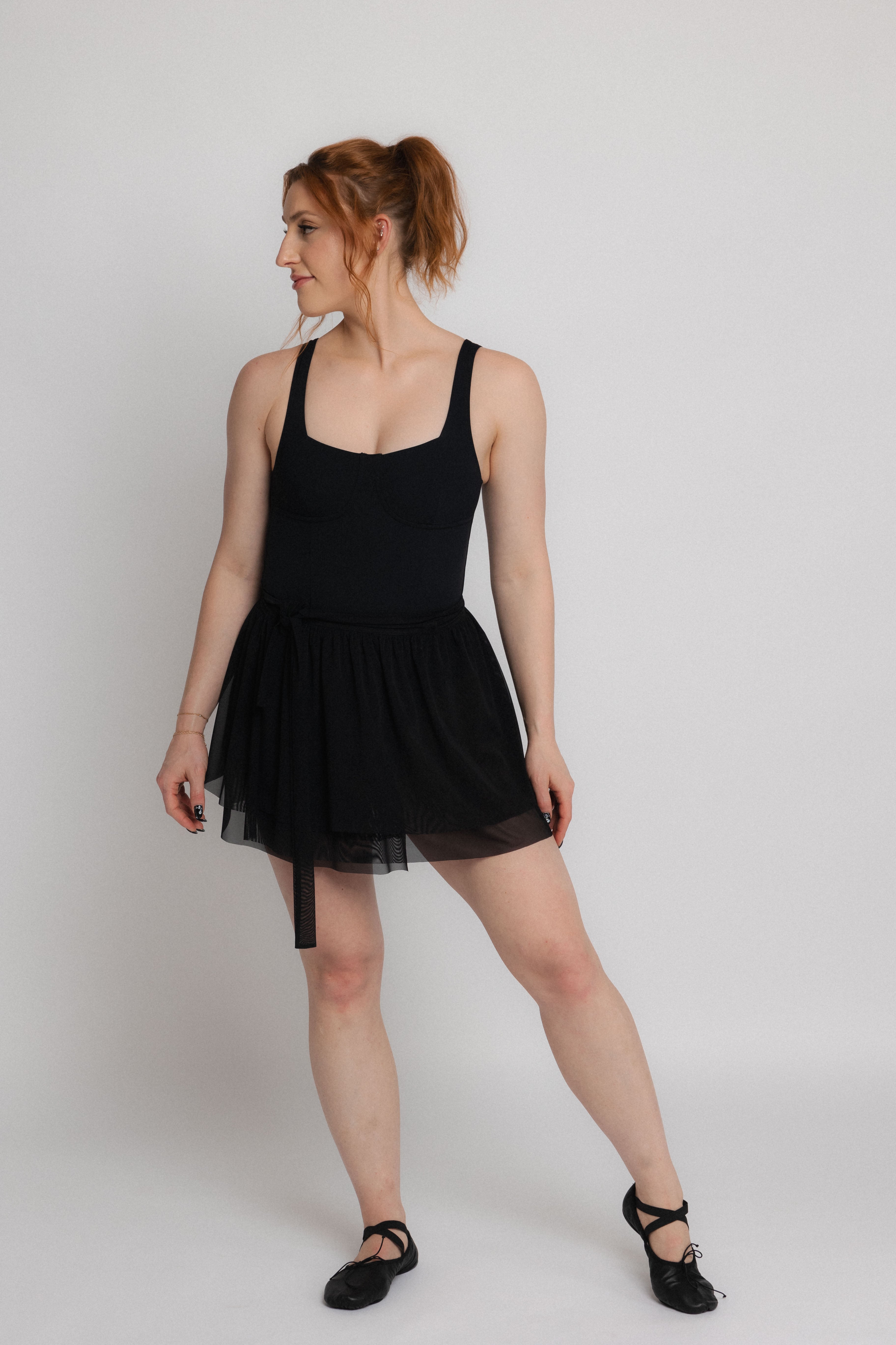 Combination One: Square Neck PowerSuit and Micro Mesh Mini Skirt