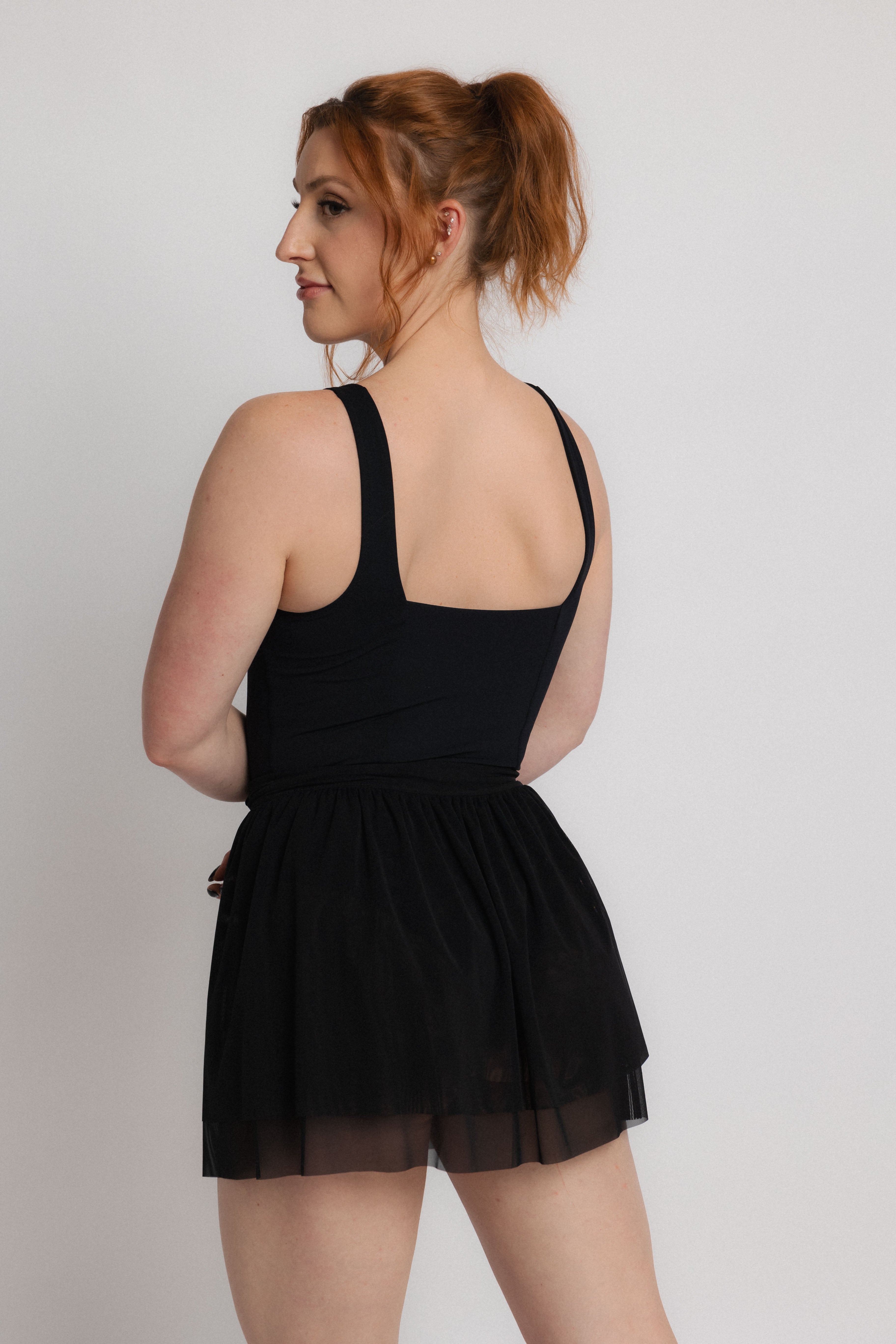 Combination One: Square Neck PowerSuit and Micro Mesh Mini Skirt