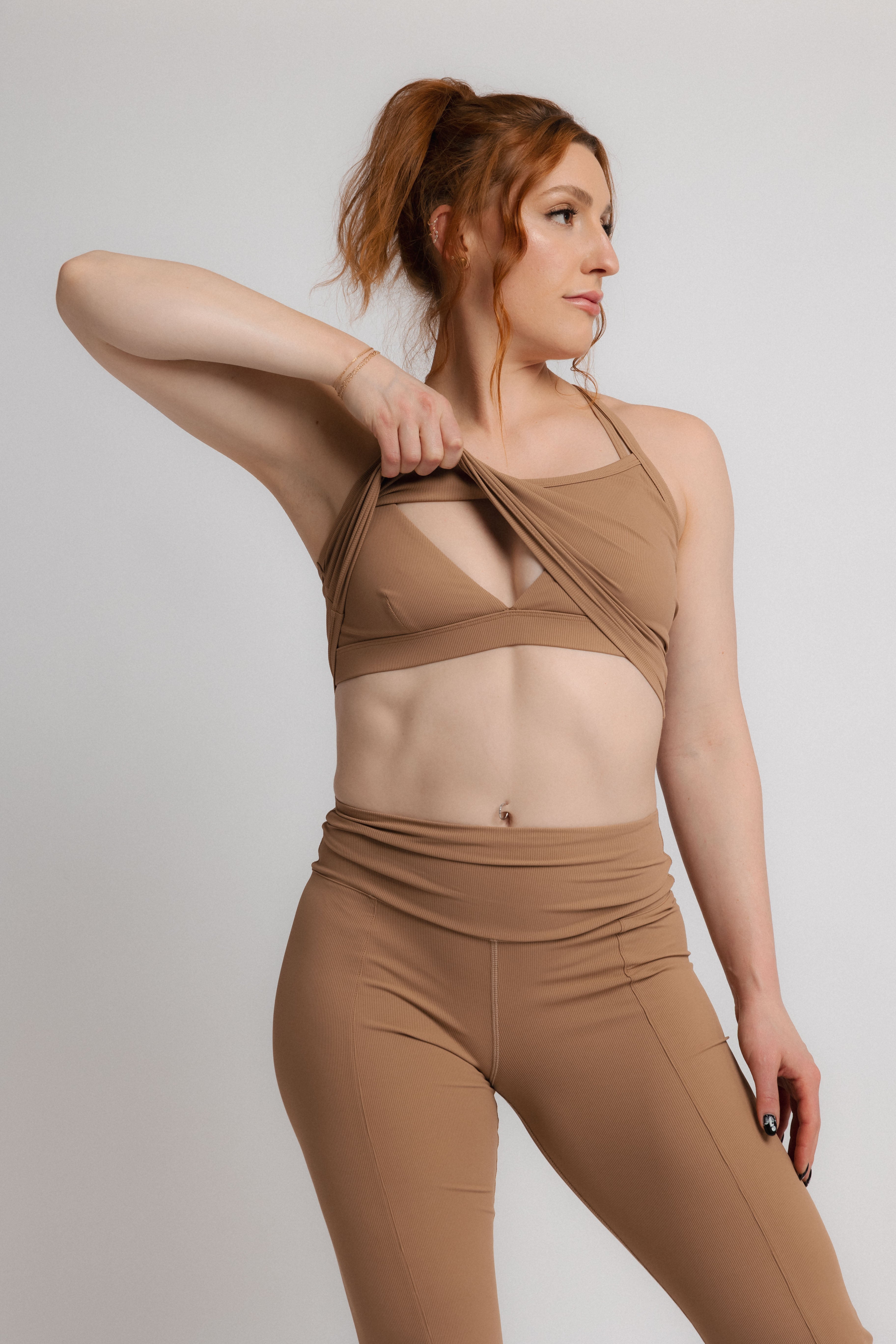 Combination Two: Ribbed Bra, Cropped Knit Rib Tank, Ribbed Bell Bottom Legging